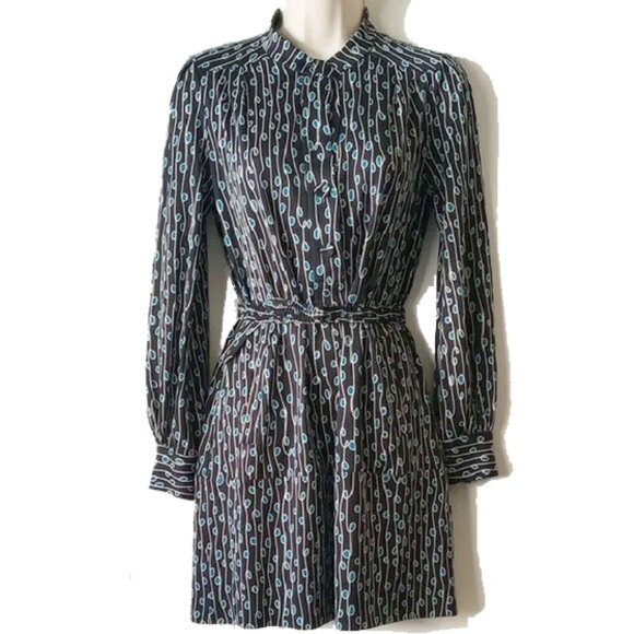 Diane Von Furstenberg 100% Silk Knit Belted Mini Dress 6 Navy Teal White - Picture 1 of 9